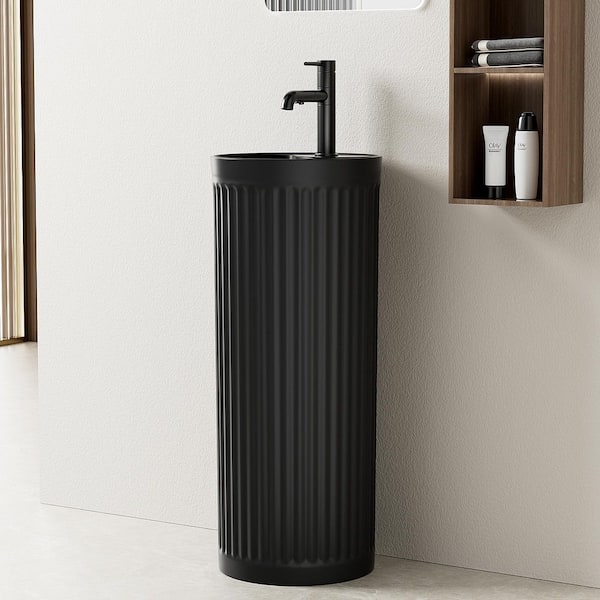 Simple Project 15.8 in. W x 33 in. H Tall Circular Basin Pedestal Sink in Black with Single Faucet Hole and Overflow