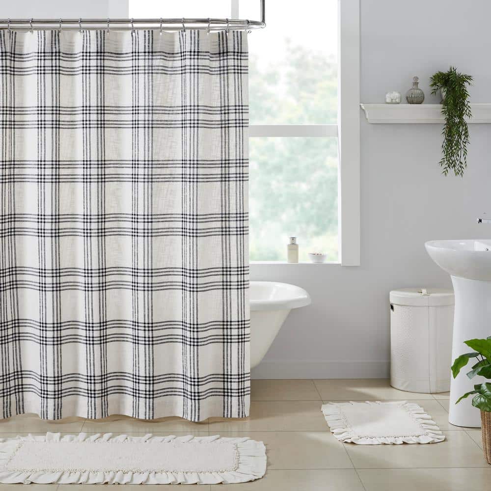 Black and White Plaid Cotton Shower Curtain 72x72
