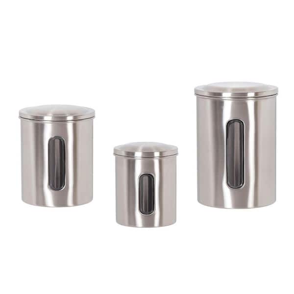 Set of 3 Stainless Steel Canister Kitchen Storage Jar Container Organizer with Clear See Through Window, Brushed Finish