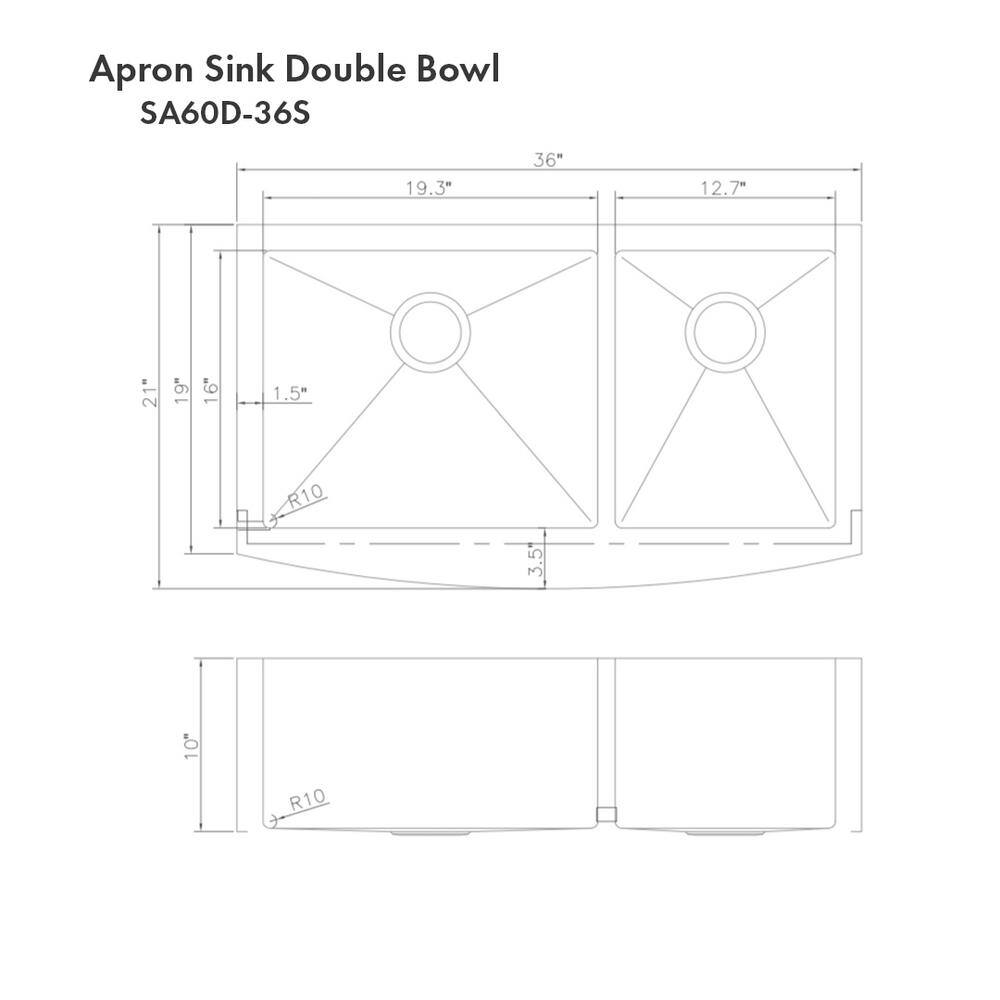 36" Stainless Steel Double Bowl Farmhouse Kitchen Sink