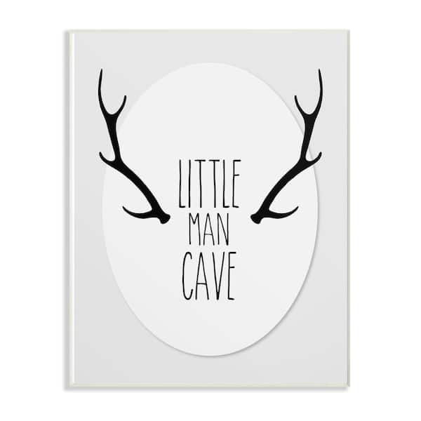 Stupell Industries 13 in. x 19 in. "Black and Grey Little Man Cave Antlers" by Karen Zukowski (Finny and Zook) Printed Wood Wall Art