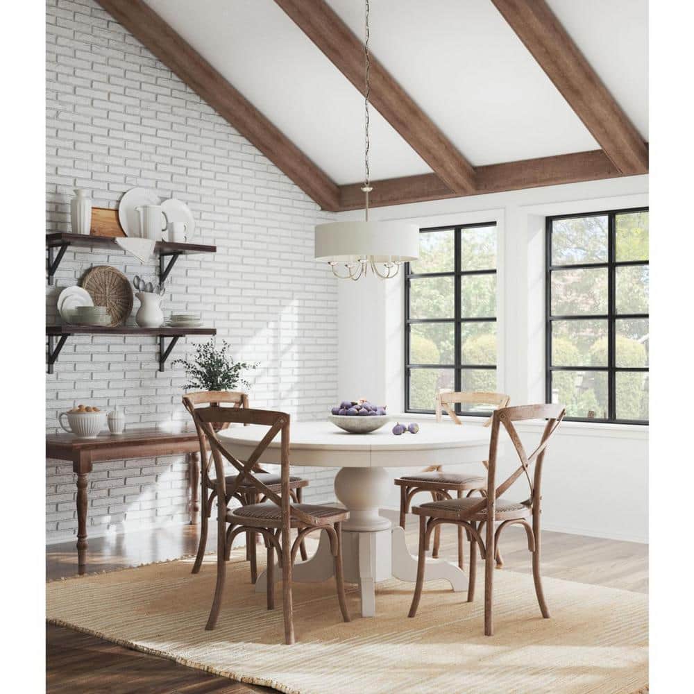 Brushed Nickel Drum Shade 5-Light Pendant with White Linen