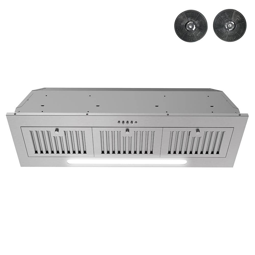 36 in. Torricelli Ductless Insert Range Hood in Brushed Stainless Steel, Baffle Filters, Push Button Control, LED Lights