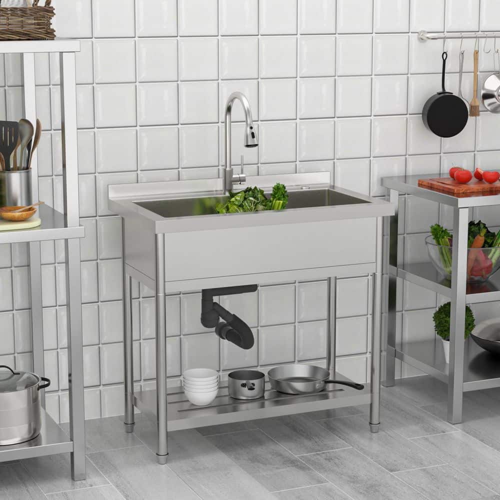 36 in. W x 21 in. D Freestanding Stainless Steel 1-Compartment Commercial Kitchen Sink with Faucet and Drain price history on PriceWatchPro