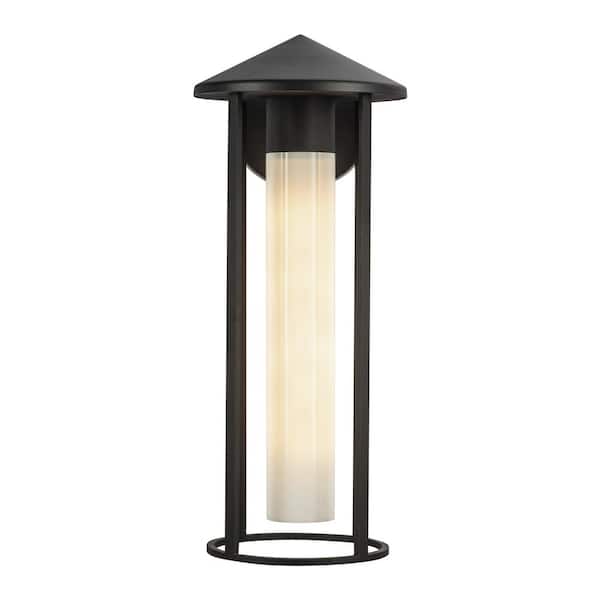 ALORA MOOD Tenko 18 in. 1-Light 60-Watt Black/Glossy Opal Glass Outdoor Hardwired Wall Sconce