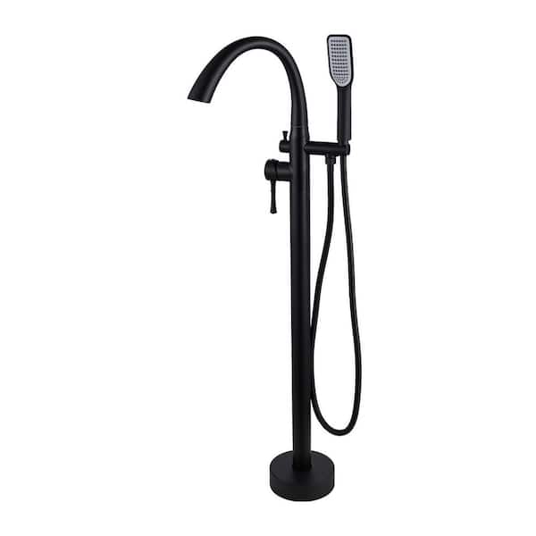 Satico Single-Handle Floor Mount Freestanding Tub Faucet with Hand Shower in Matt Black