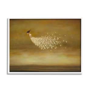 Elegant Woman Flying Doves Birds Dress Ochre Sky by Duy Huynh Framed People Art Print 20 in. x 16 in.
