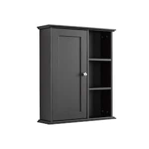 23.62 in. W x 7.08 in. D x 27.55 in. H Bathroom Storage Wall Cabinet in Black with 5 Shelve and 1 Door