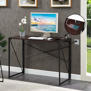 Xtra 39.5 in. Rectangle Espresso/Black Folding Computer Desk with 2-Outlets and 2-USB Ports