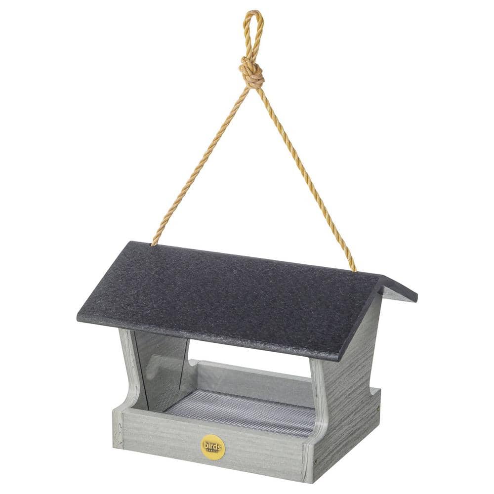 Medium Driftwood Gray Recycled Poly Lumber Hanging Hopper Bird Feeder