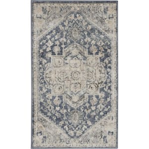 Ivory and Blue 2 ft. X 4 ft. Oriental Area Rug