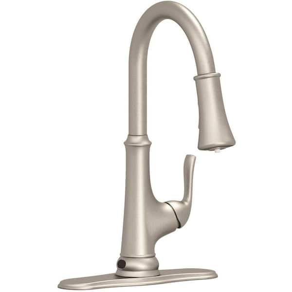 Premier Creswell Single-Handle Pull-Down Sprayer Kitchen Faucet with Touchless Sensor and LED Light in Brushed Nickel