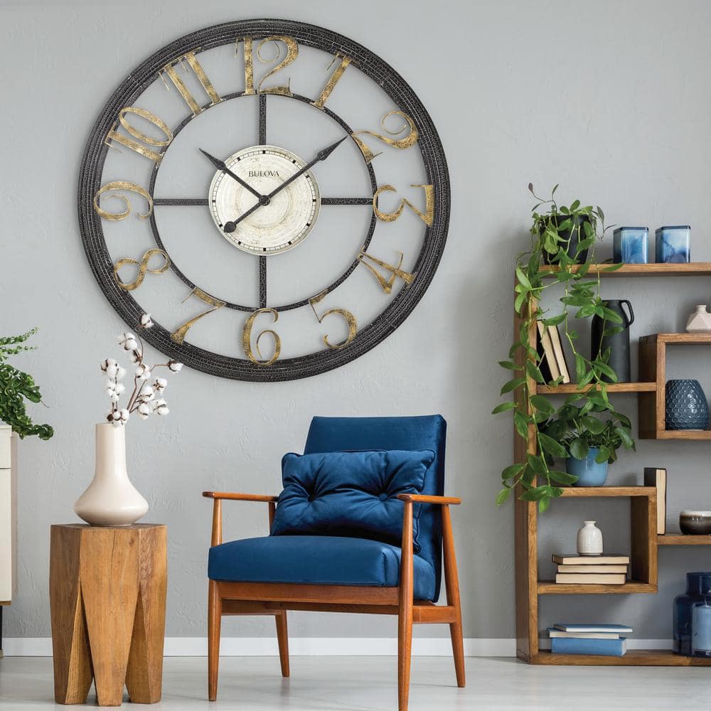 Oversized Aged Gold and Black Metal Wall Clock