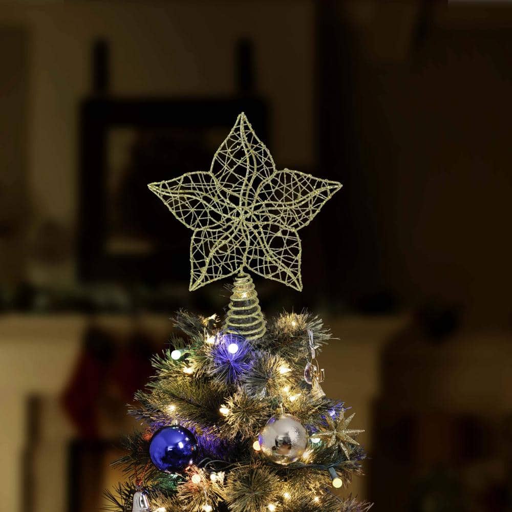 Gold Glitter Wire Star Christmas Tree Topper, 10-inch