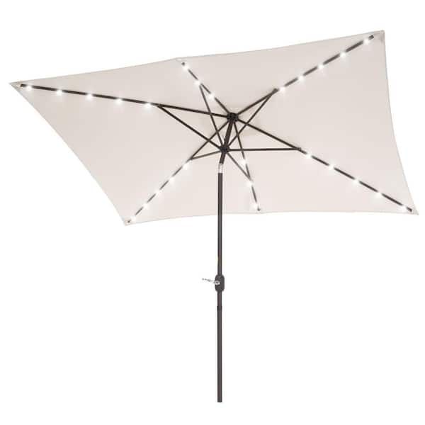 Unbranded 10 ft. x 6.5 ft. Market Rectangular LED Umbrella with Tilt and Crank Waterproof Canopy Garden and Pool in White