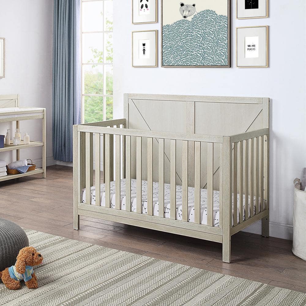 Magic Home 4-in-1 Rustic Farmhouse Convertible Crib Converts from Baby Crib to Toddler Bed, Daybed and Full-Size Bed, Wash Gray, Washed Gray -  CS-B02257230
