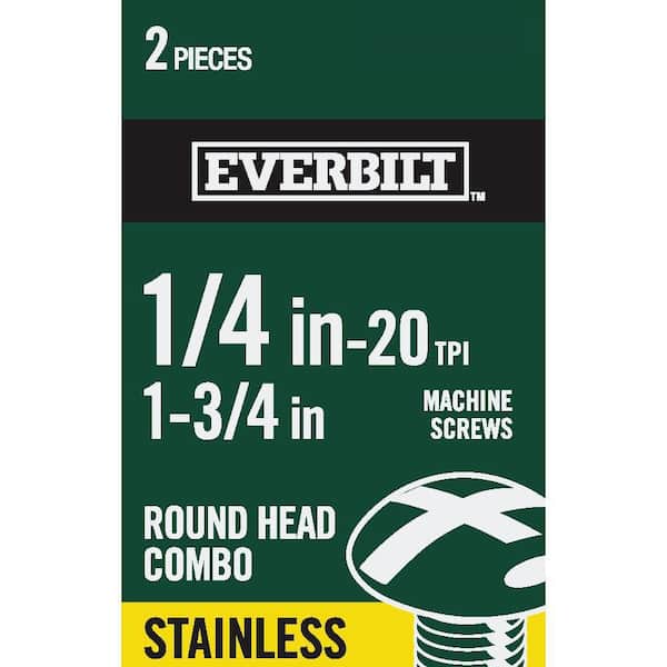 Everbilt 1/4 in.-20 x 1-3/4 in. Combo Round Head Stainless Steel Machine Screw (2-Pack)