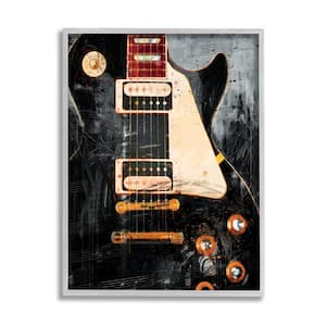 Vintage Electric Guitar Music Notes Design by Savannah Miller Framed Abstract Art Print 30 in. x 24 in.