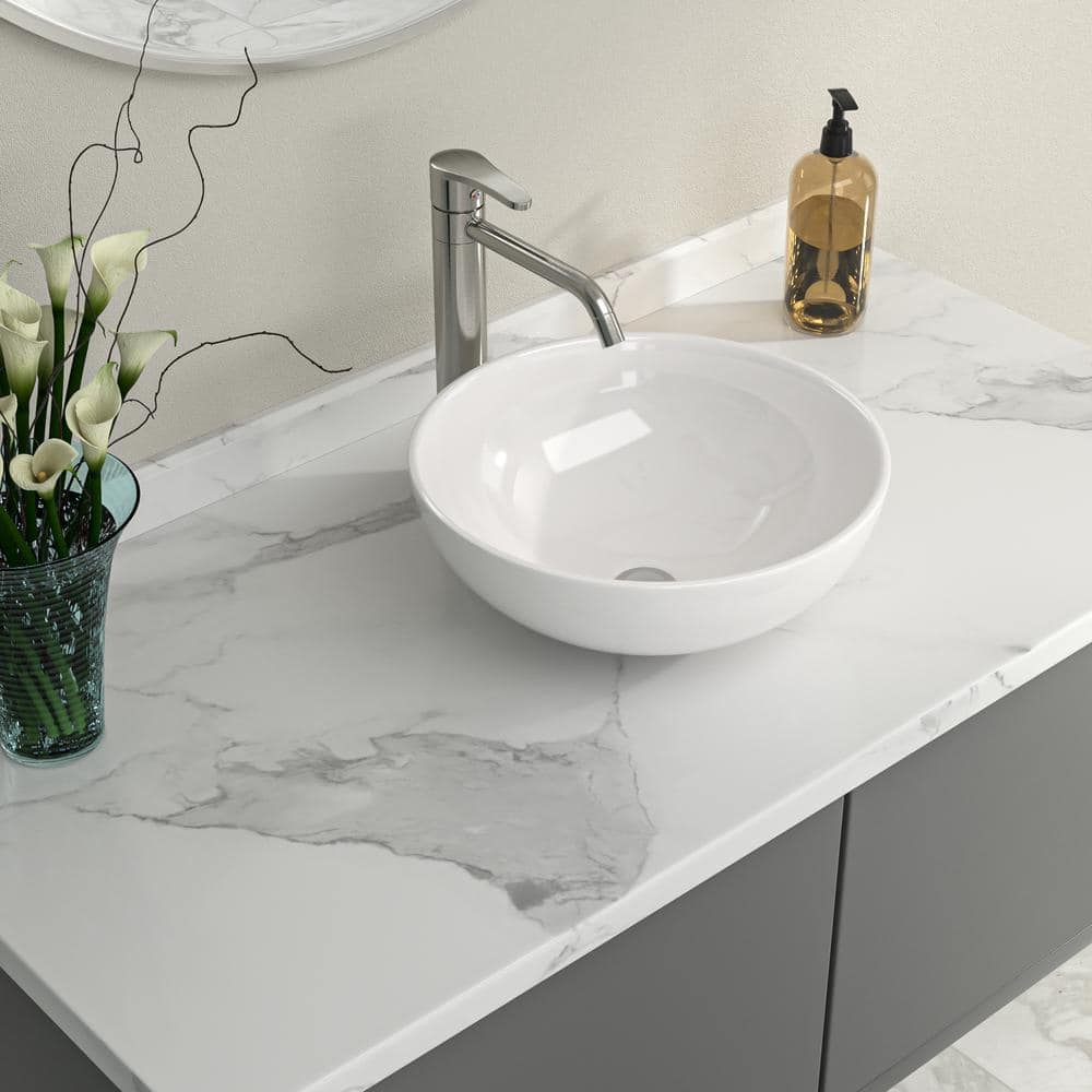 White 16" Round Ceramic Vessel Sink Basin