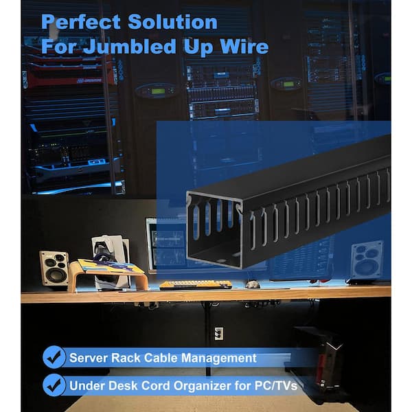 2 in. x 3.3 ft. PVC Open Slot Raceway Conduit, Cable Management Channel for Server Racks, Desks and Home Wiring, 2-Pack