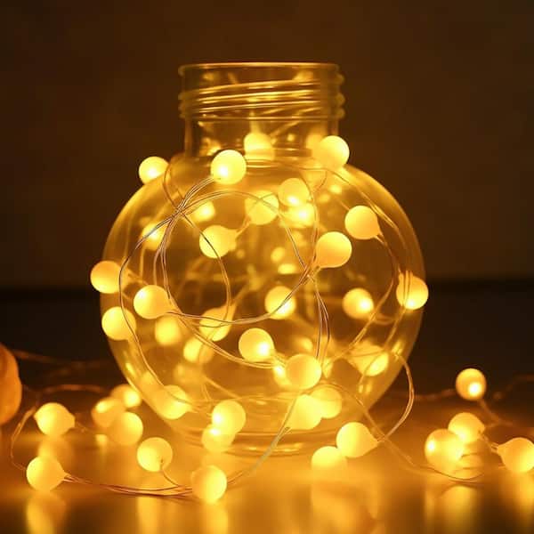 40-Light 16.4 ft. Indoor/Outdoor Battery Operated Integrated LED Light Globe LED Fairy String -Light, Warm White