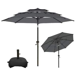 10 ft. 3 Tiers Aluminum Patio Umbrella Market Umbrella, Fade Resistant and Base Included in Dark Grey