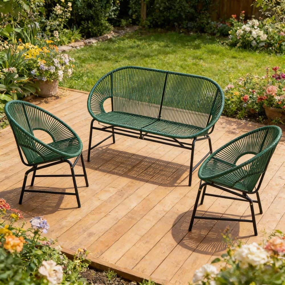3-Piece Teal Wicker Outdoor Bar Stool Includes 2 Chairs and a Loveseat for Yard price history on PriceWatchPro