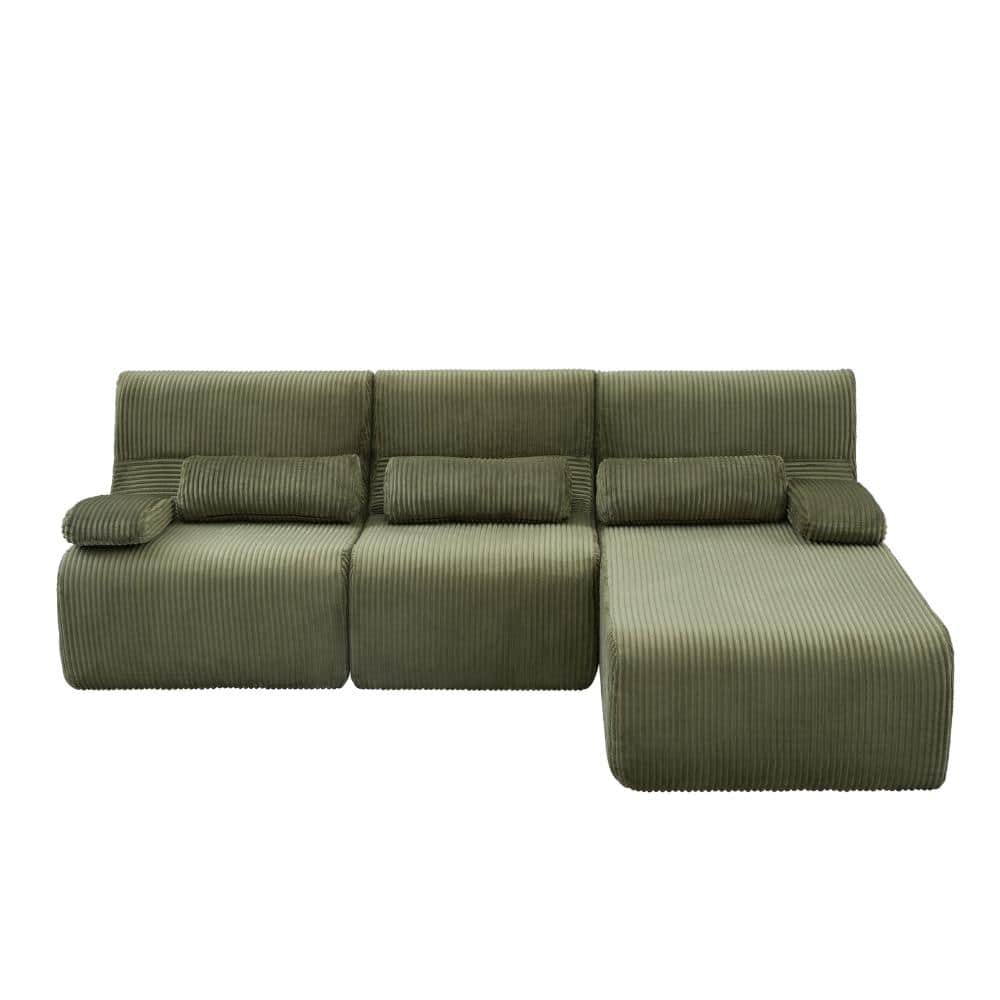98 in. Armless 4-piece Corduroy L-Shaped Modular Sectional Sofa with Pillows in Green durable construction price history on PriceWatchPro