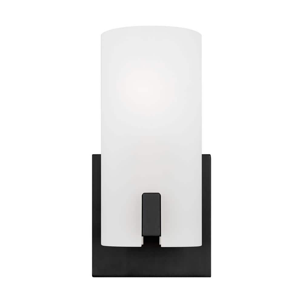 Midnight Black Etched Glass Cylinder Wall Sconce