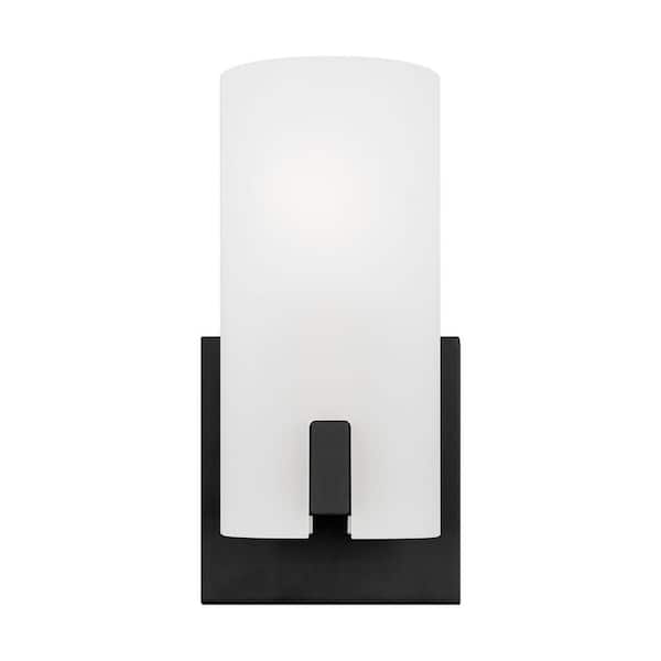 SCOTT LIVING Rhode 4.875 in. 1-Light Midnight Black Small Vanity Light with Etched Glass Shade