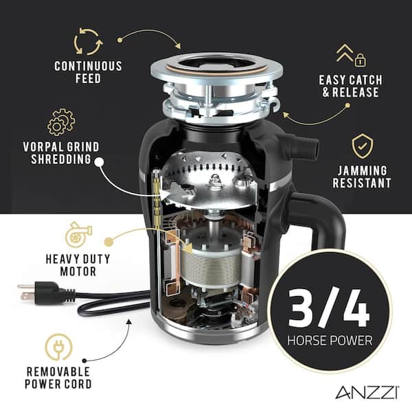 ANZZI GD-AZ234 Medusa 3/4 HP Continuous Feed Undersink Garbage Disposal - 3