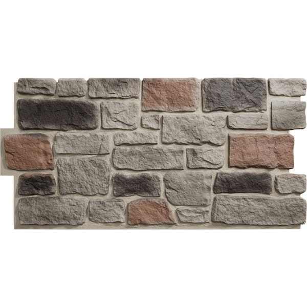 Ekena Millwork Everstone Cobblestone 23.75 in. x 48 in. Urethane Composite Faux Stone Panel Siding in Smolder
