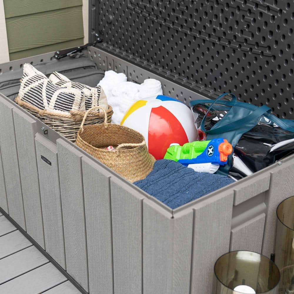 Gray Lockable Resin Deck Box and Bench 150 Gallon