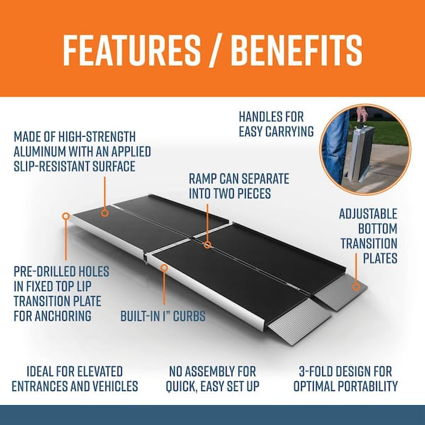 SUITCASE 7 ft. Trifold Portable Aluminum Wheelchair Ramp with Applied Surface