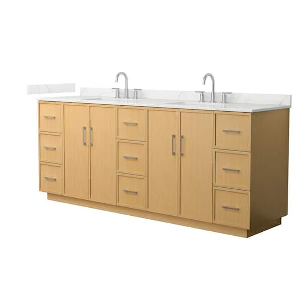 Wyndham Collection Elan TK 84 in. Double Freestanding Light Oak Bath Vanity with Giotto Quartz Top (Assembled)