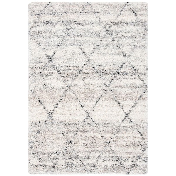 Fontana Shag 3 ft. x 5 ft. Gray/Ivory Diamond Distressed Area Rug