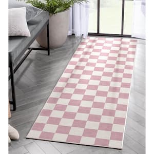 Pink 2 ft. 3 in. x 7 ft. 3 in. Runner Flat-Weave Apollo Square Modern Geometric Boxes Area Rug