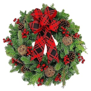 26 in. Green Unlit Twig Baubles Artificial Christmas Wreath with Berries and Pinecones