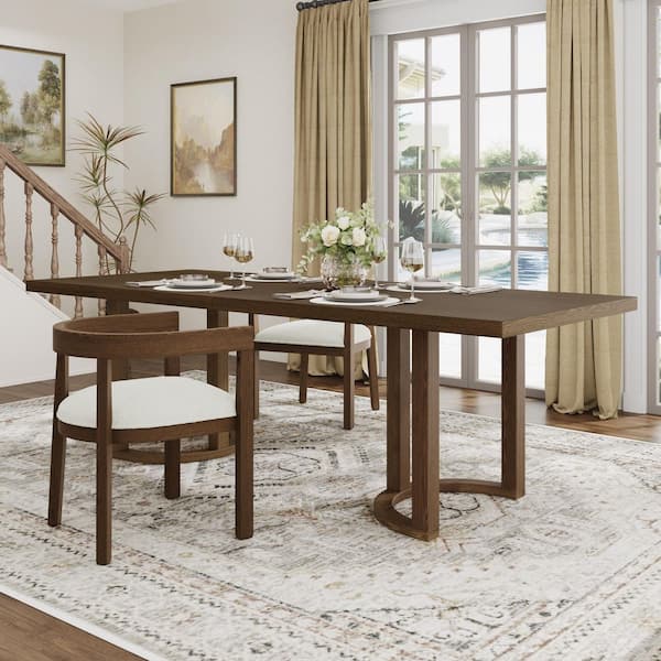 CHRISTOPHER KNIGHT HOME Evat 95 in. Walnut Wood Double Pedestal Rectangular Dining Table, Seats 8