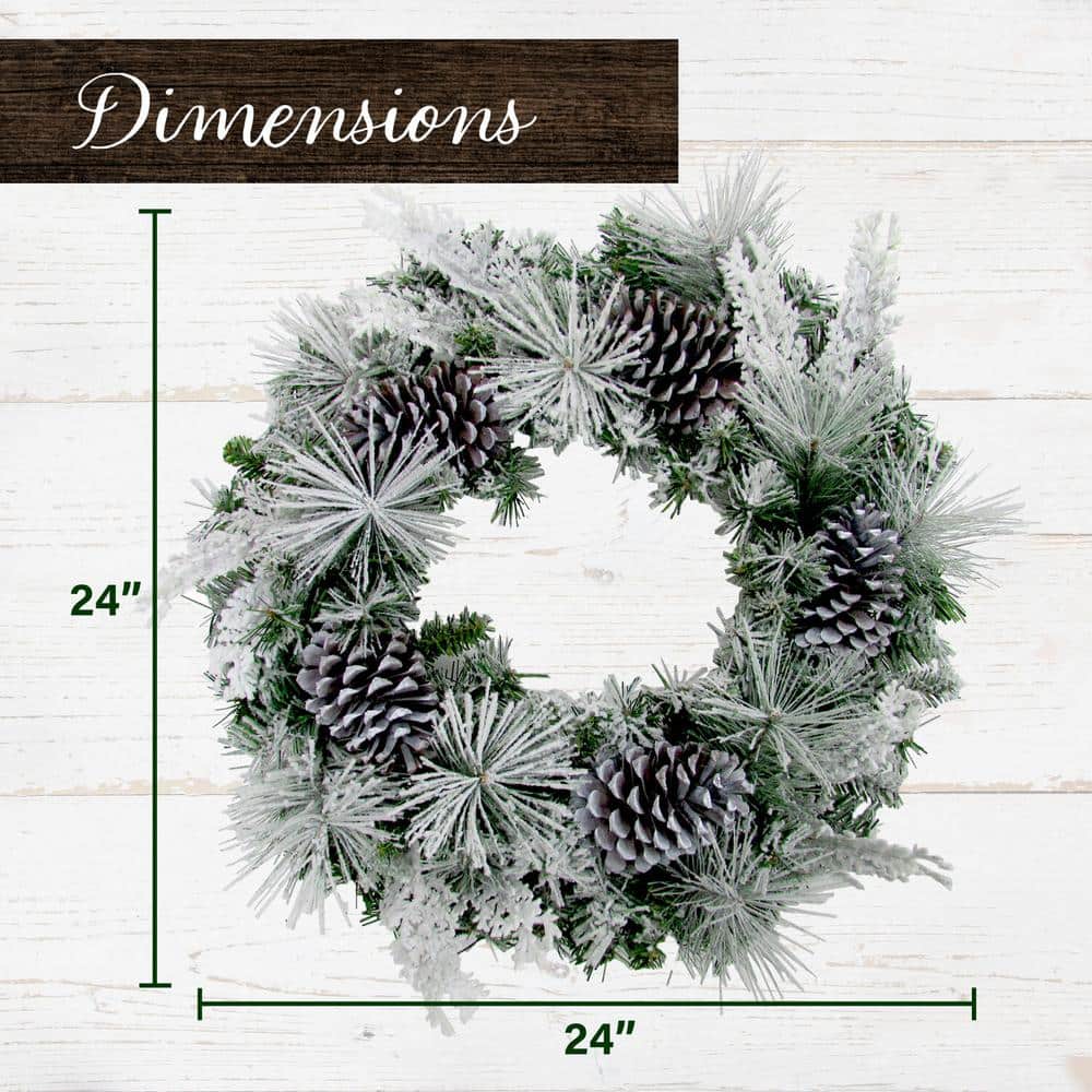 24-Inch Artificial Christmas Wreath with Pinecones and Snow Flocking