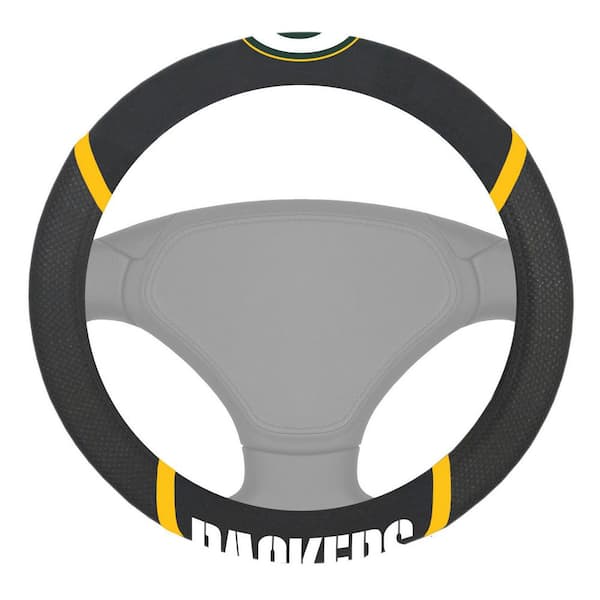 FANMATS NFL - Green Bay Packers Embroidered Steering Wheel Cover in Black - 15in. Diameter