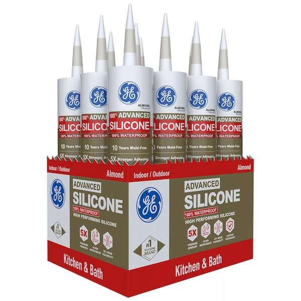 GE Advanced Silicone 2 Caulk 10.1 oz Kitchen and Bath Sealant Almond (12-pack)