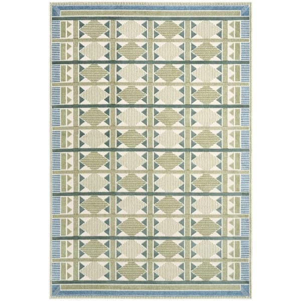 Nourison Nordic Green Blue 4 ft. x 6 ft. Geometric Contemporary Area Rug