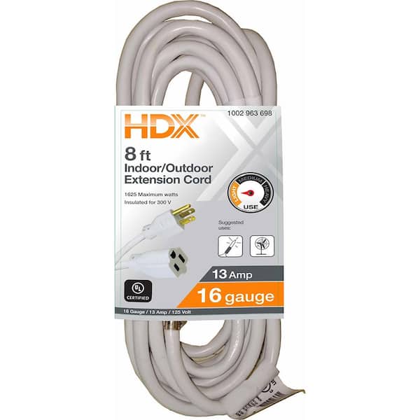HDX 8 ft. 16/3 Outdoor Extension Cord, White SJTW1638WH - The Home