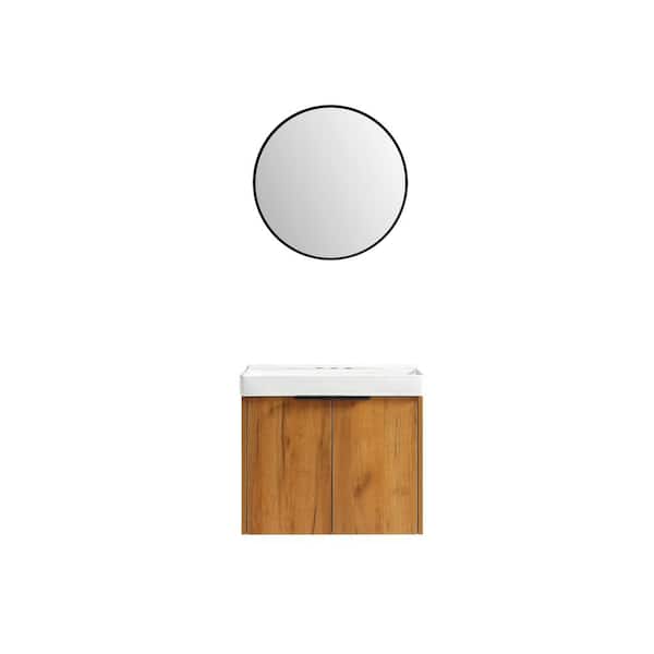 Garrido Bros. and Co. St Croix 24 in. W x 19 in. T x 18.90 in. D Single Sink Bath Vanity in Barrel Wood with White Ceramic Top and Mirror