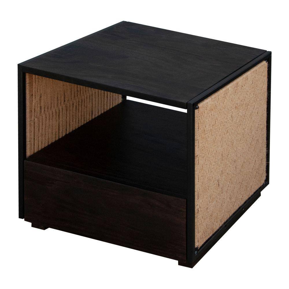 Cottage Charm Acacia Wood & Woven Jute Nightstand - Brown/Black