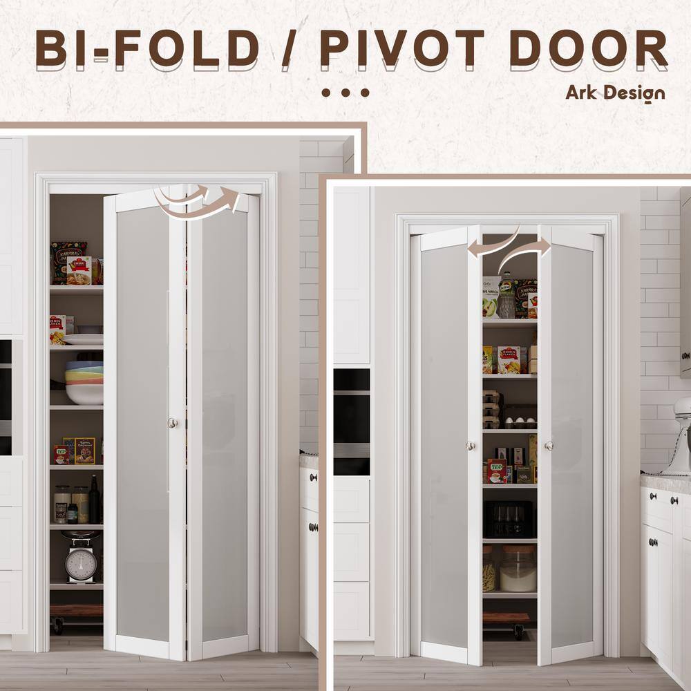 24" x 80" Frosted Glass White MDF Pivot Door