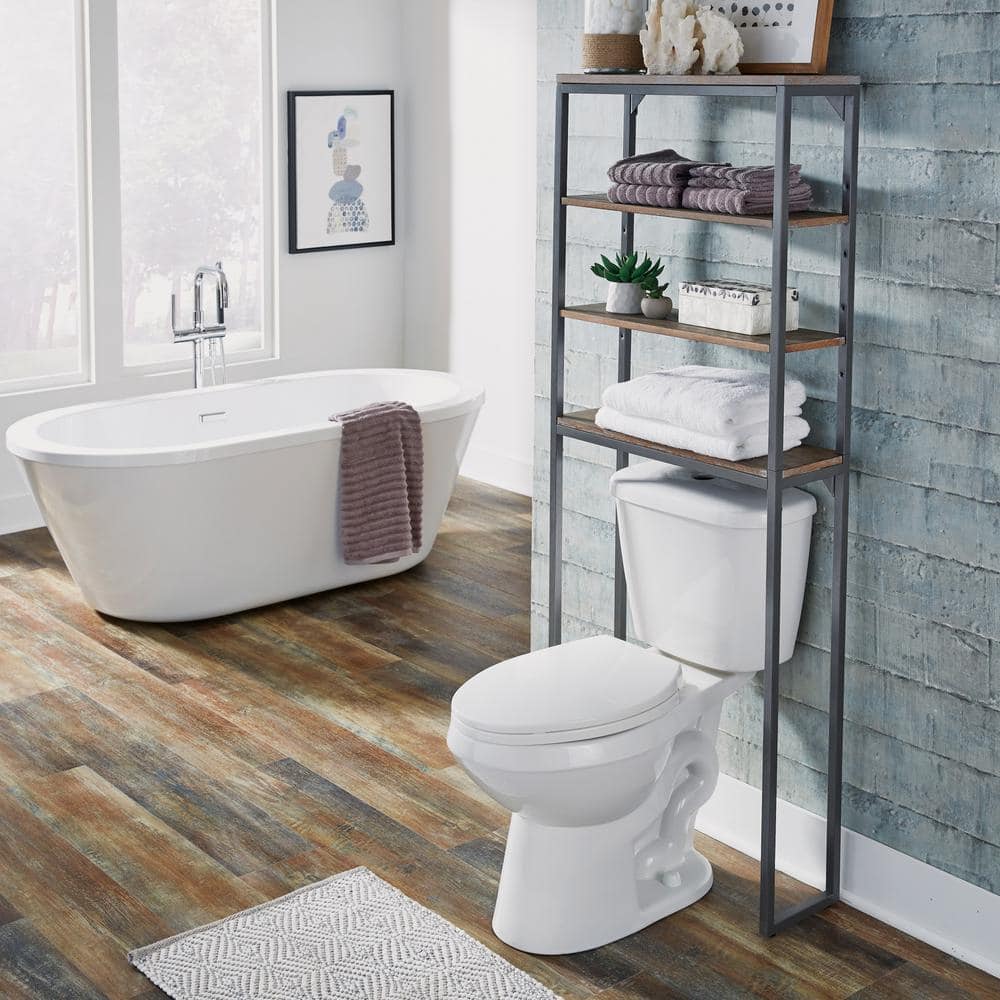 Gray and Driftwood Adjustable Over-the-Toilet Storage Stand