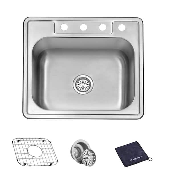 JASSFERRY 18-Gauge Stainless Steel 25 in. Single Bowl Drop-In Kitchen Sink with Bottom Grid