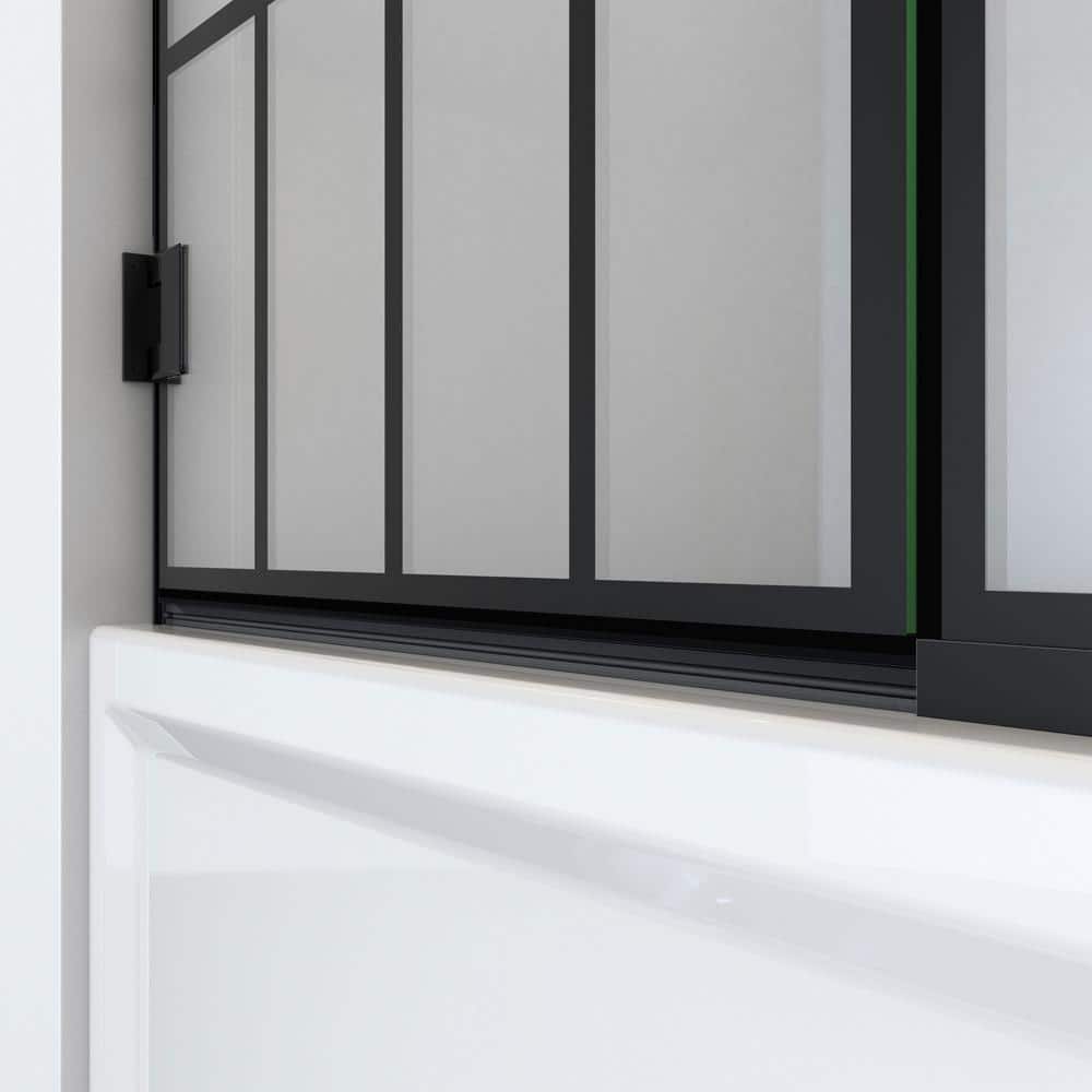 Toulon 58" Satin Black Frameless Hinged Tub Door